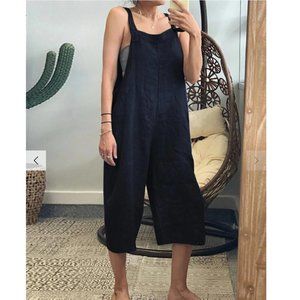 New Navy Cotton Jumpsuit with Pockets